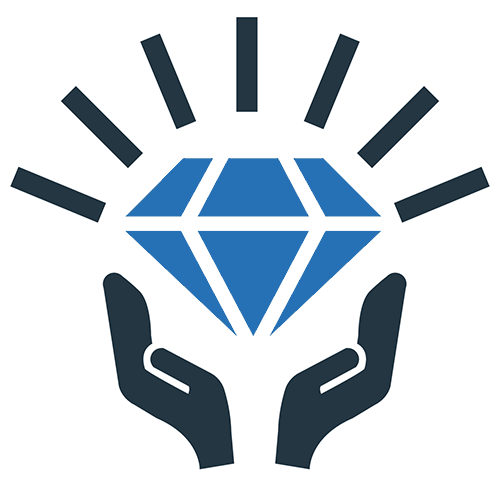 Vector of a sparkling diamond with hands underneath.