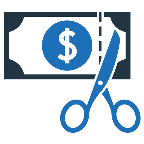 Vector of scissors cutting currency.